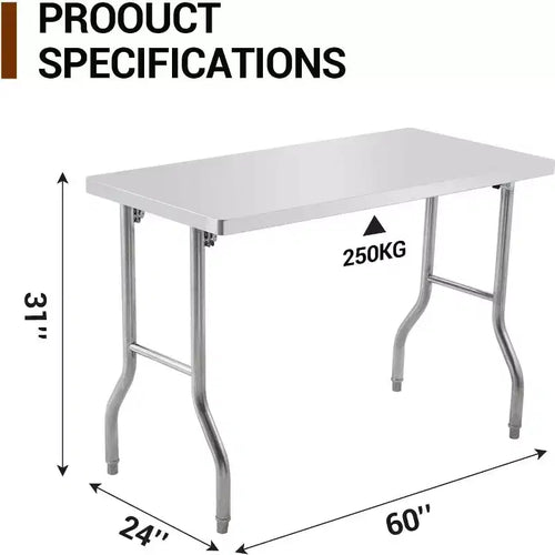 Table de travail commerciale 60 pouces, poste de travail, table pliante en acier inoxydable avec pied de réglage en métal