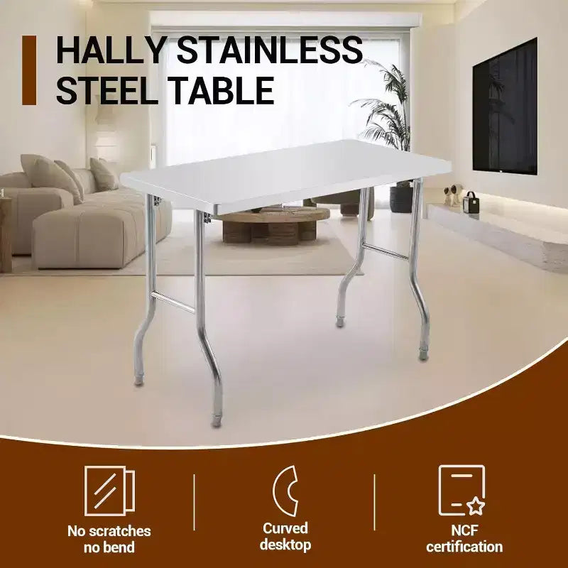 Table de travail commerciale 60 pouces, poste de travail, table pliante en acier inoxydable avec pied de réglage en métal