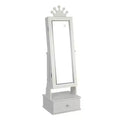 Kids Jewelry Armoire Cabinet With Full-Length Mirror, 46 Freestanding Jewelry Organizer With Storage Drawers, Kids Vanity Dress Up Jewelry Cabinet