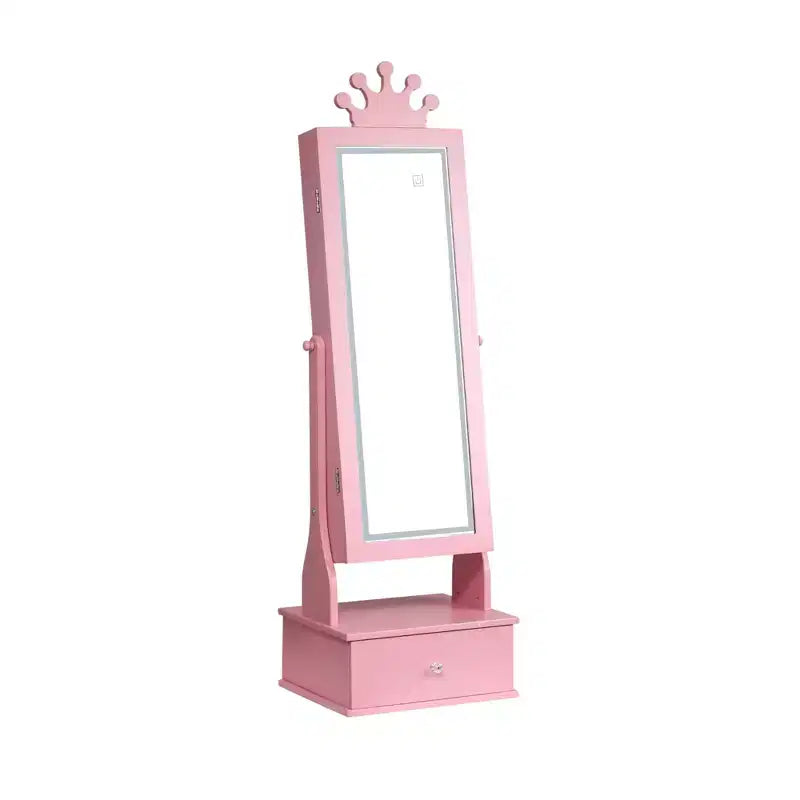 Armoire à bijoux pour enfants avec miroir pleine longueur, organiseur à bijoux autoportant de 46 pouces avec tiroirs de rangement, meuble à bijoux pour enfants