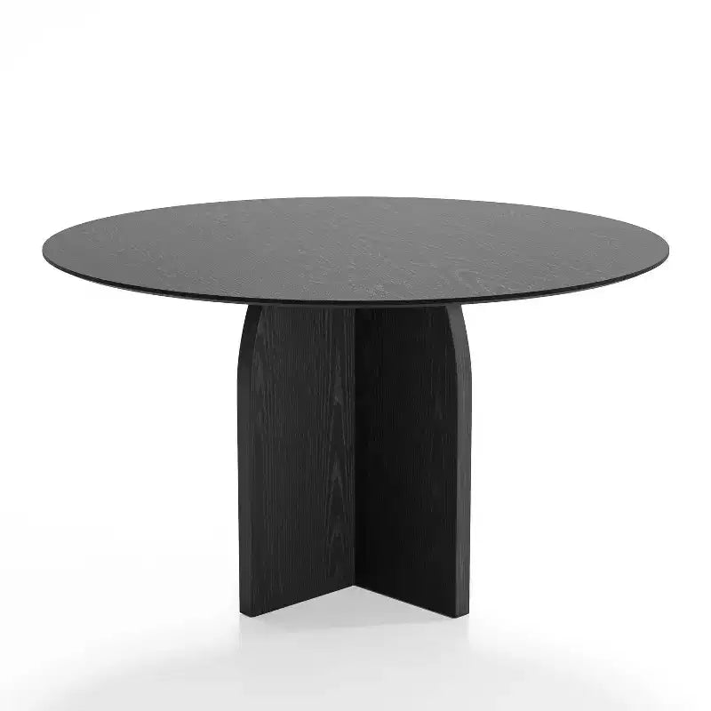 Table à manger ronde en bois massif de 52 x 52 po avec fini noir et pieds arqués élégants pour salles à manger et cuisines modernes