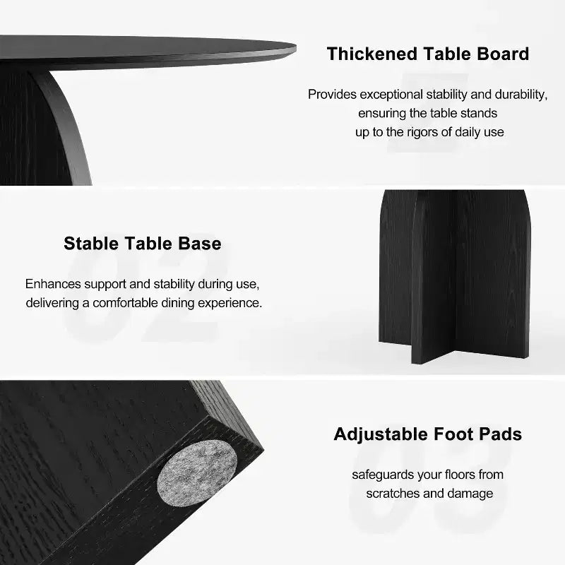 Table à manger ronde en bois massif de 52 x 52 po avec fini noir et pieds arqués élégants pour salles à manger et cuisines modernes