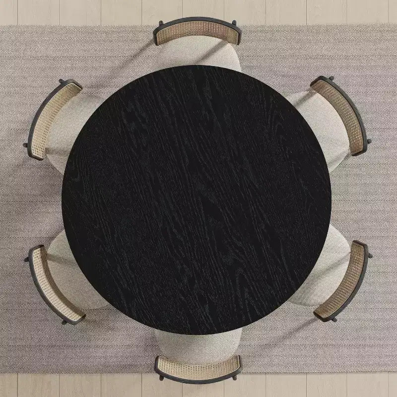 Table à manger ronde en bois massif de 52 x 52 po avec fini noir et pieds arqués élégants pour salles à manger et cuisines modernes