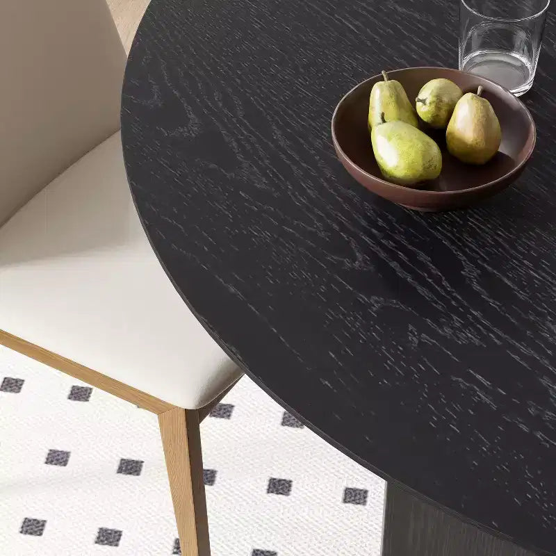 Table à manger ronde en bois massif de 52 x 52 po avec fini noir et pieds arqués élégants pour salles à manger et cuisines modernes