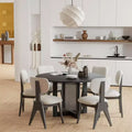 PexFix 52 x 52 Farmhouse Kitchen Dining Room Table Furniture Round Black Kitchen Table with Rattan Woven Legs for Kitchen Bar Living Room