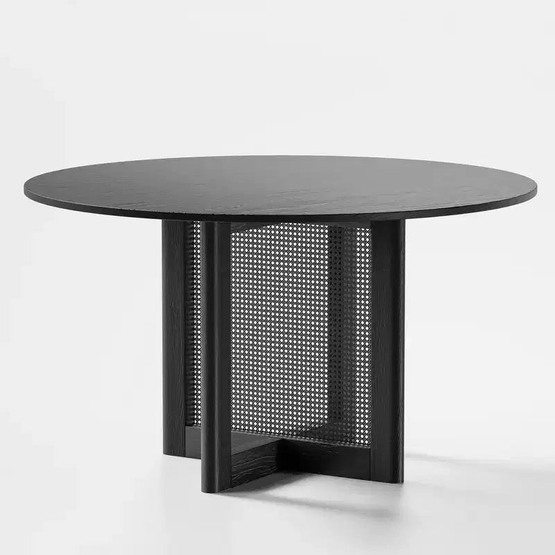 Table de salle à manger de ferme 52 x 52 pouces, meuble rond noir pour cuisine avec pieds en rotin tressé pour cuisine, bar, salon