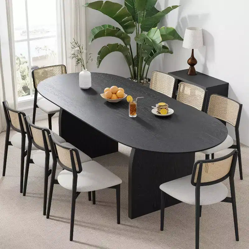 PexFix 79 x 33.5 Farmhouse Solid Wood Dining Table with Arched Legs Oval Kitchen Table Black for Dining Room & Kitchen