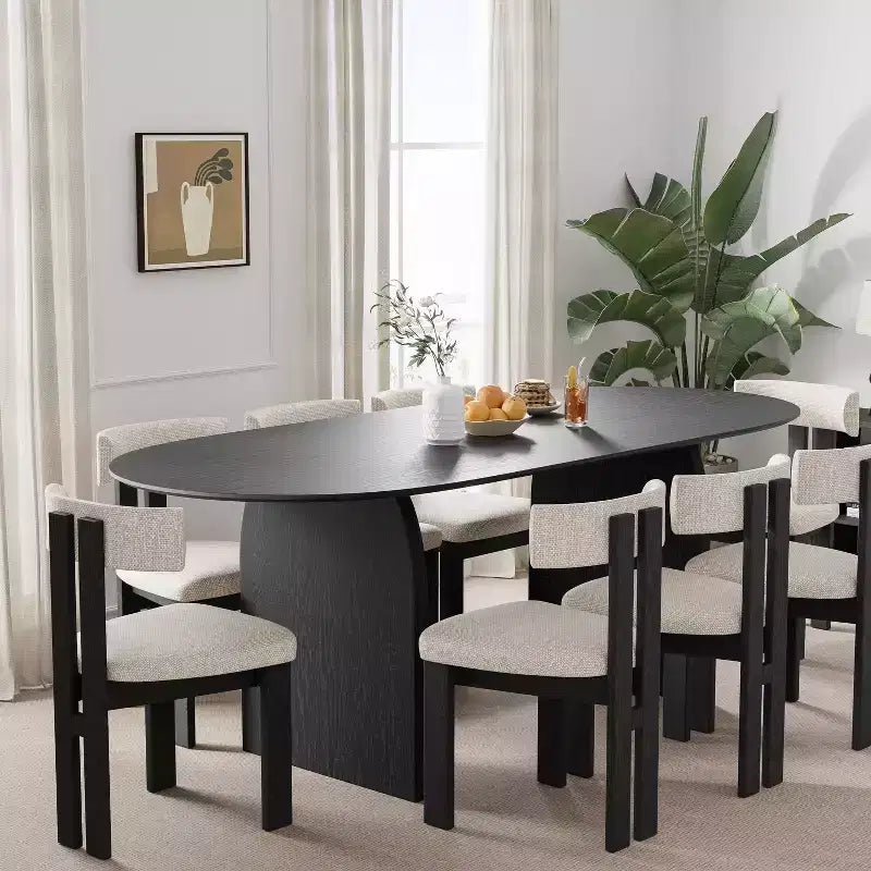 Table de salle à manger 79 x 33,5 en bois massif style campagnard avec pieds arqués, ovale, noire pour salle à manger et cuisine