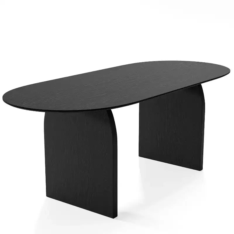 Table de salle à manger 79 x 33,5 en bois massif style campagnard avec pieds arqués, ovale, noire pour salle à manger et cuisine