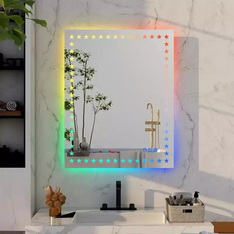 Acekool 32 x 24 Inch Bathroom Mirror with RGB Backlighting, White Front Light, Anti-Fog, Memory Function, Wall Mounted
