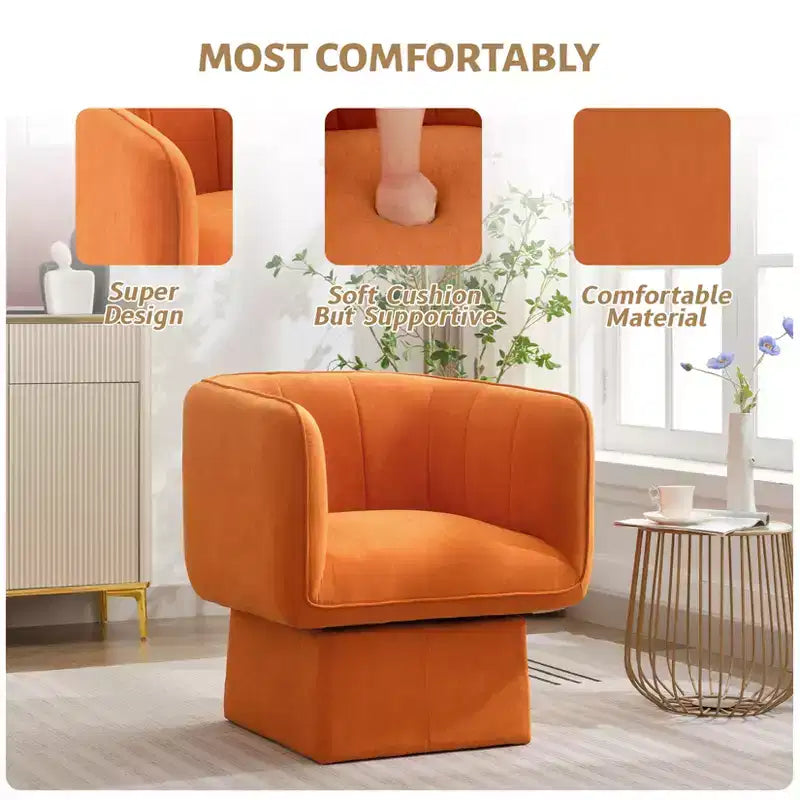 Fauteuil pivotant, fauteuil d'appoint rond confortable de style Mid-Century avec rotation à 360°, fauteuil de lecture moderne avec accoudoirs pour salon, salle d'attente, chambre à coucher