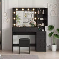 Vanity Desk, Makeup Table - with Lights & Stool, 3-Color LED Mirror, Charging Station & Hidden Storage, Modern Black Vanity Set