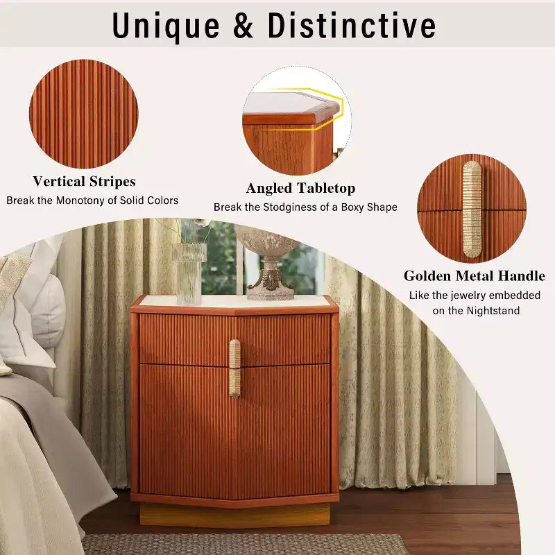 Table de chevet de rangement moderne bombée avec 2 tiroirs (lot de 2)