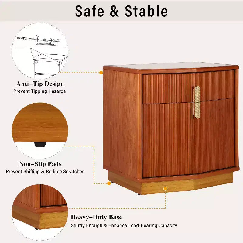 Table de chevet de rangement moderne bombée avec 2 tiroirs (lot de 2)