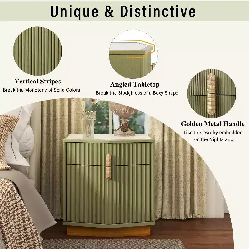 Table de chevet de rangement moderne bombée avec 2 tiroirs (lot de 2)