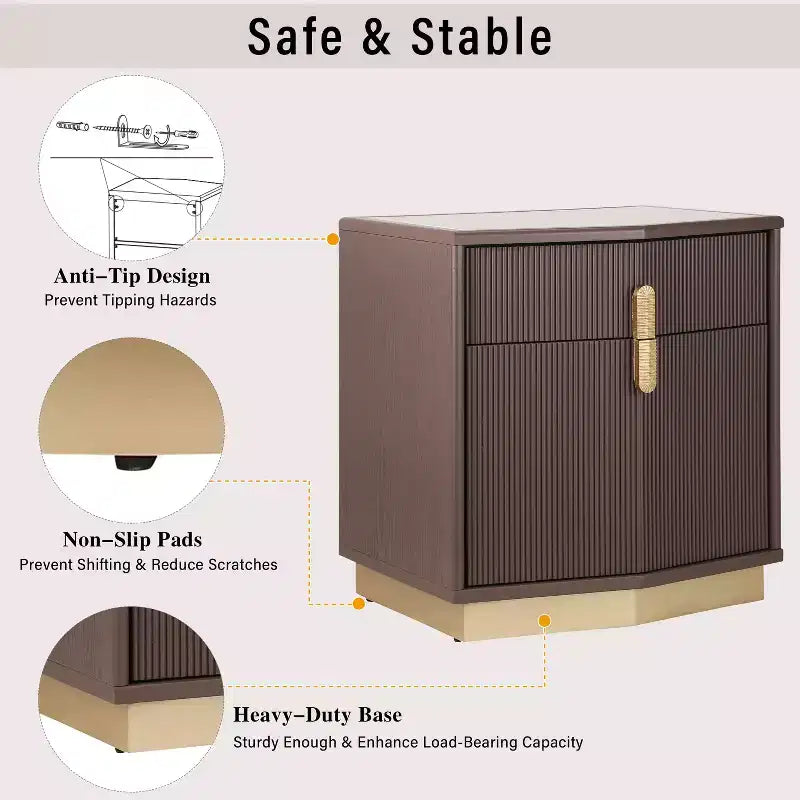 Table de chevet de rangement moderne bombée avec 2 tiroirs (lot de 2)