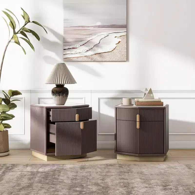 Christopher Knight Home Targorn Modern Bulging Designed Storage Nightstand with 2 Drawers (Set of 2)