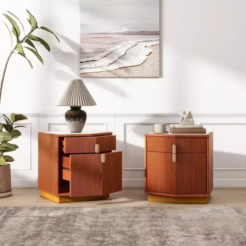 Table de chevet de rangement moderne bombée avec 2 tiroirs (lot de 2)