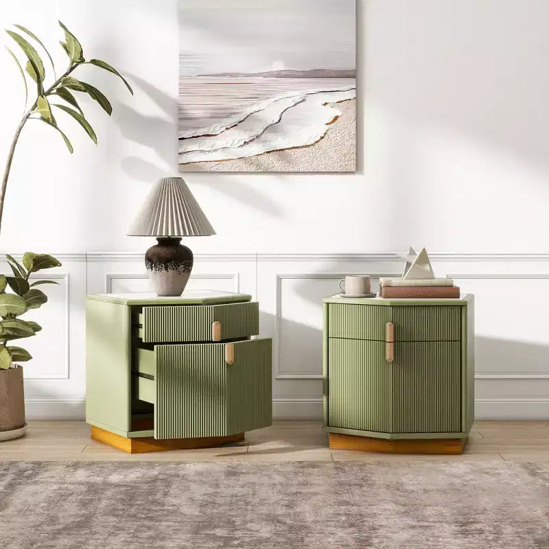 Table de chevet de rangement moderne bombée avec 2 tiroirs (lot de 2)
