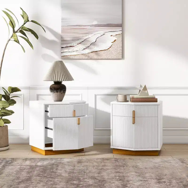 Table de chevet de rangement moderne bombée avec 2 tiroirs (lot de 2)