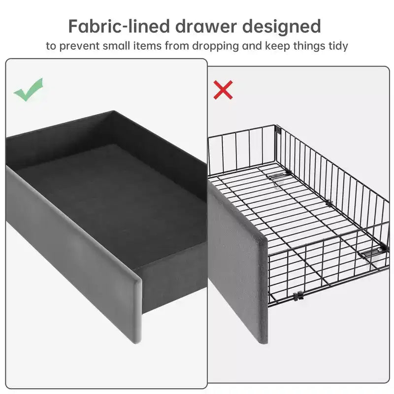 Cadre de lit Queen Size avec rangement - Lit plateforme rembourré avec station de recharge, lit gigogne et 4 tiroirs, Gris