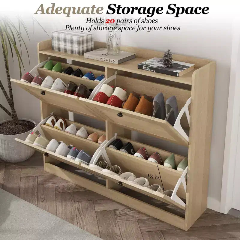 Meuble à chaussures avec 4 tiroirs basculants, grand meuble à chaussures autoportant dissimulé, meuble à chaussures d'entrée pour salon et chambre à coucher