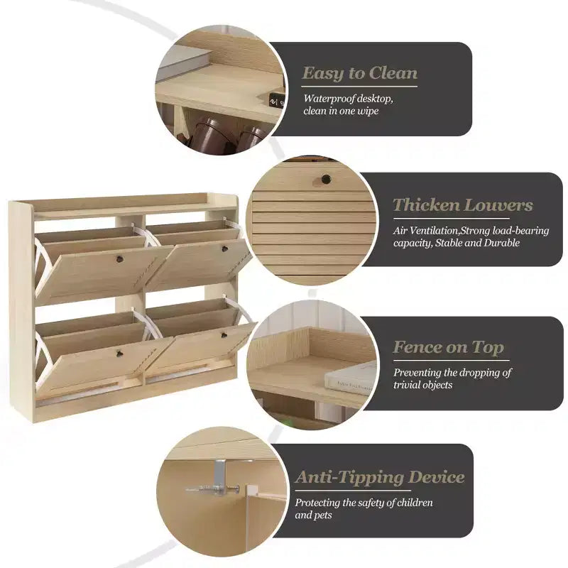 Meuble à chaussures avec 4 tiroirs basculants, grand meuble à chaussures autoportant dissimulé, meuble à chaussures d'entrée pour salon et chambre à coucher