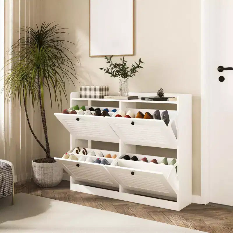 Meuble à chaussures avec 4 tiroirs basculants, grand meuble à chaussures autoportant dissimulé, meuble à chaussures d'entrée pour salon et chambre à coucher