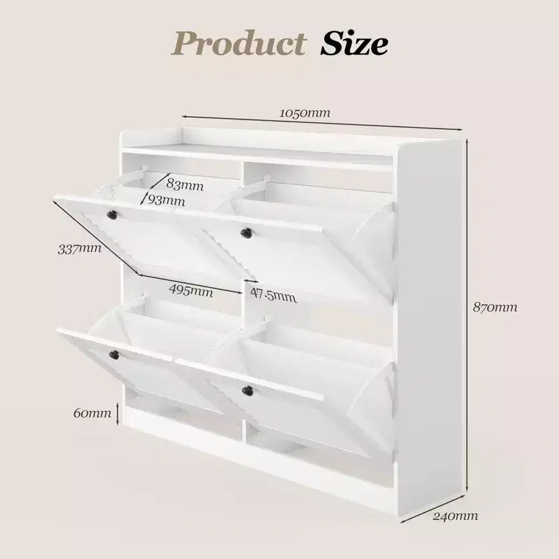Meuble à chaussures avec 4 tiroirs basculants, grand meuble à chaussures autoportant dissimulé, meuble à chaussures d'entrée pour salon et chambre à coucher