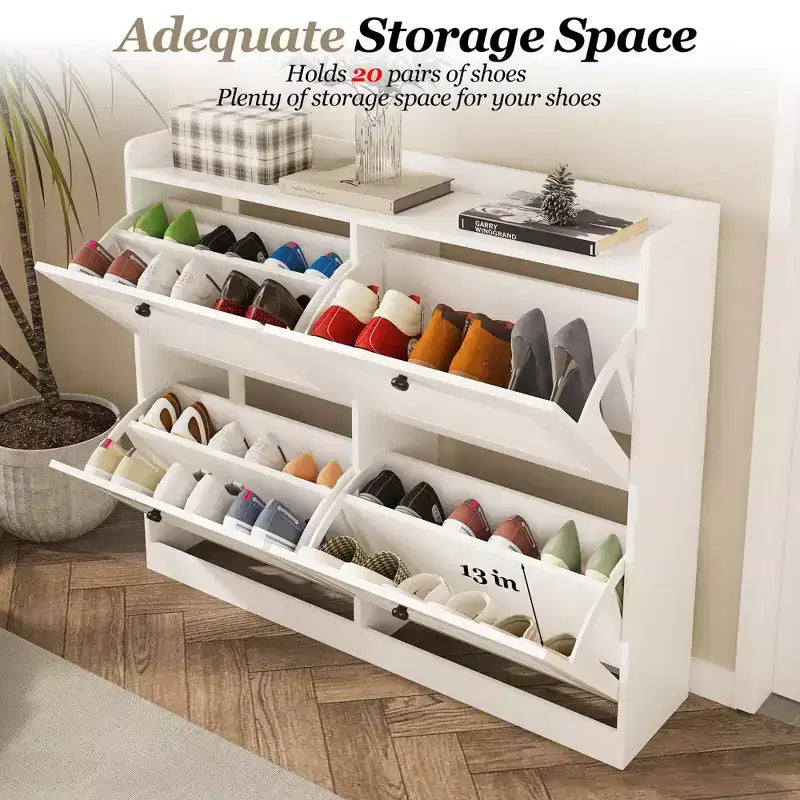 Meuble à chaussures avec 4 tiroirs basculants, grand meuble à chaussures autoportant dissimulé, meuble à chaussures d'entrée pour salon et chambre à coucher