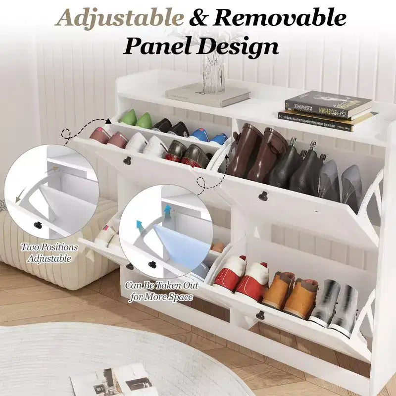Meuble à chaussures avec 4 tiroirs basculants, grand meuble à chaussures autoportant dissimulé, meuble à chaussures d'entrée pour salon et chambre à coucher