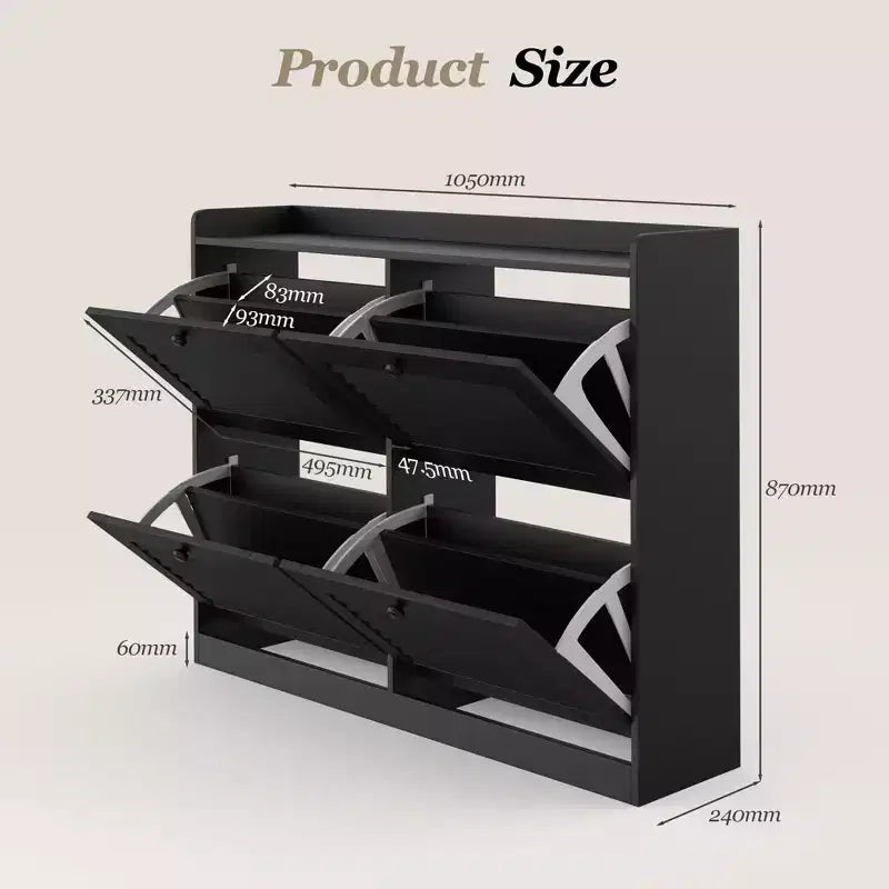 Meuble à chaussures avec 4 tiroirs basculants, grand meuble à chaussures autoportant dissimulé, meuble à chaussures d'entrée pour salon et chambre à coucher
