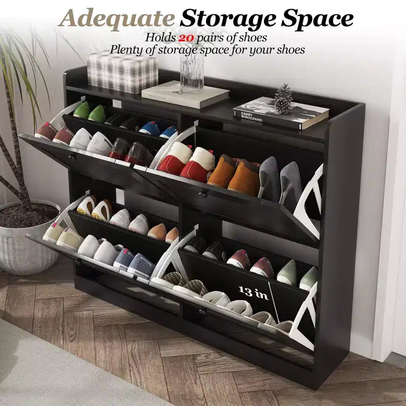 Meuble à chaussures avec 4 tiroirs basculants, grand meuble à chaussures autoportant dissimulé, meuble à chaussures d'entrée pour salon et chambre à coucher
