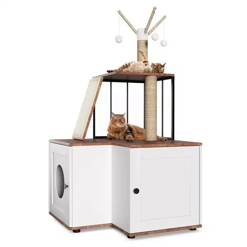 Arbre à chat et cachette de litière 2 en 1 moderne avec surfaces anti-odeurs, tour multi-niveaux