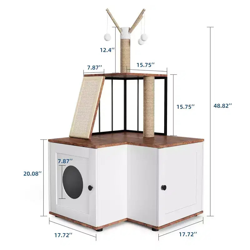Arbre à chat et cachette de litière 2 en 1 moderne avec surfaces anti-odeurs, tour multi-niveaux