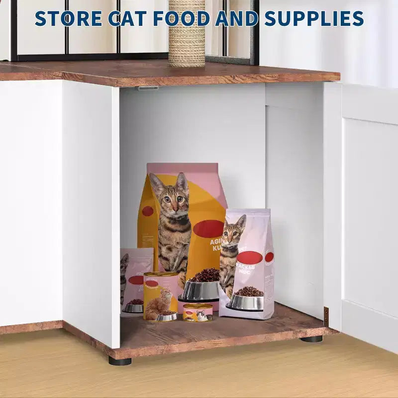 Arbre à chat et cachette de litière 2 en 1 moderne avec surfaces anti-odeurs, tour multi-niveaux