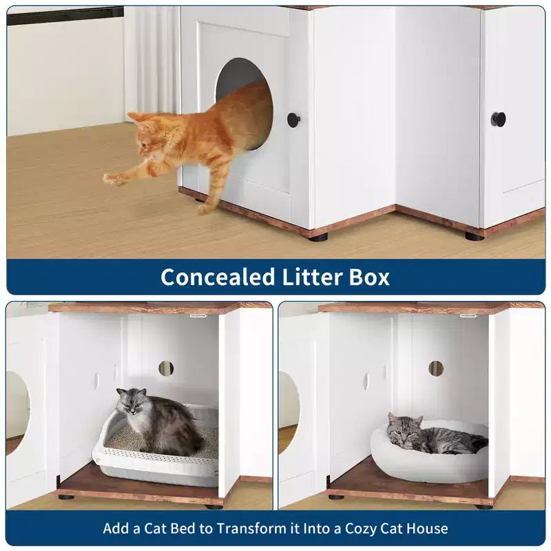Arbre à chat et cachette de litière 2 en 1 moderne avec surfaces anti-odeurs, tour multi-niveaux