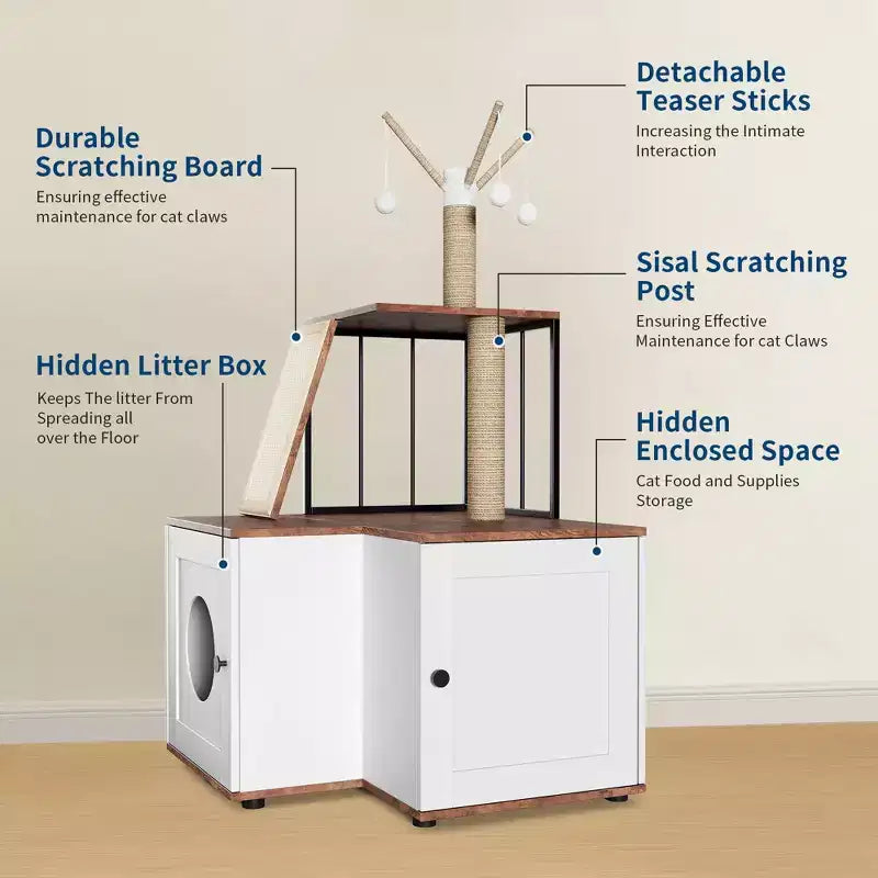 Arbre à chat et cachette de litière 2 en 1 moderne avec surfaces anti-odeurs, tour multi-niveaux