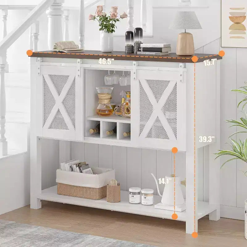 Meuble Bar de Ferme avec Range-verres à Vin - Buffet Commode avec Porte Coulissante pour Cuisine, Salle à Manger et Salon