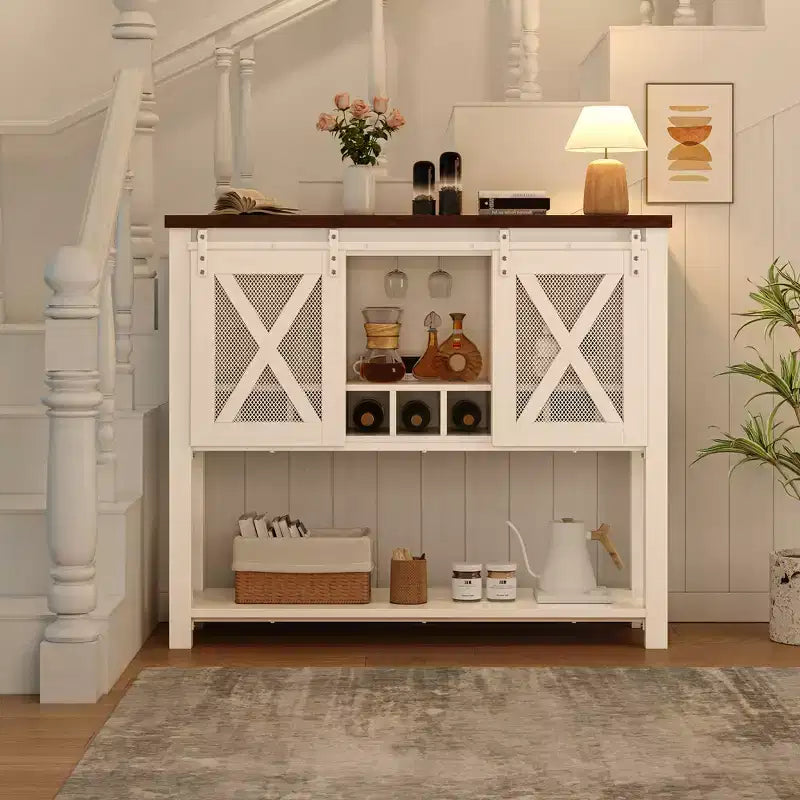 Meuble Bar de Ferme avec Range-verres à Vin - Buffet Commode avec Porte Coulissante pour Cuisine, Salle à Manger et Salon