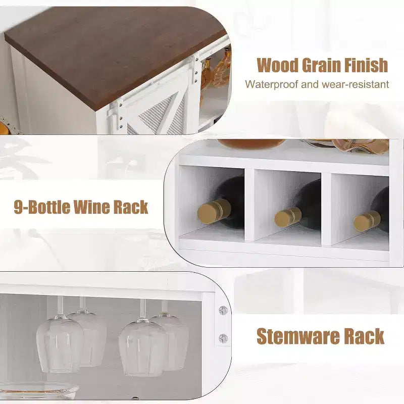 Meuble Bar de Ferme avec Range-verres à Vin - Buffet Commode avec Porte Coulissante pour Cuisine, Salle à Manger et Salon