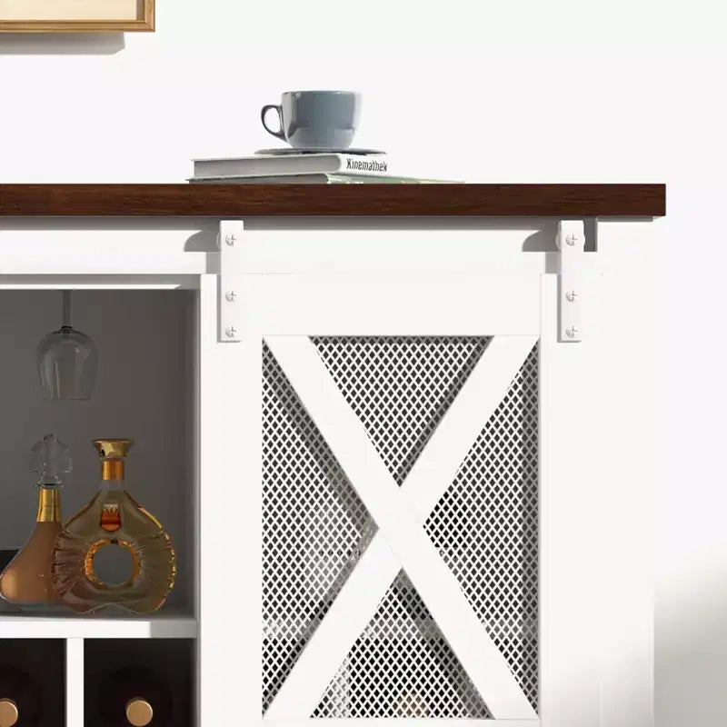 Meuble Bar de Ferme avec Range-verres à Vin - Buffet Commode avec Porte Coulissante pour Cuisine, Salle à Manger et Salon
