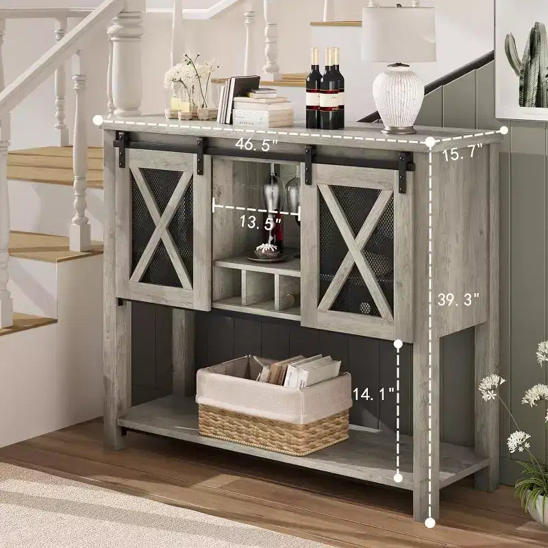 Meuble Bar de Ferme avec Range-verres à Vin - Buffet Commode avec Porte Coulissante pour Cuisine, Salle à Manger et Salon