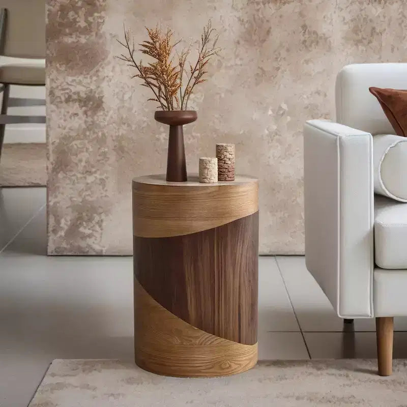 LuxenHome Table d'appoint ronde 20 po avec grain de bois bicolore, table d'appoint moderne pour salon, chambre à coucher, marron