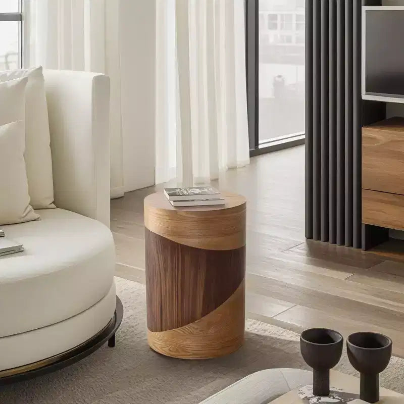 LuxenHome Table d'appoint ronde 20 po avec grain de bois bicolore, table d'appoint moderne pour salon, chambre à coucher, marron