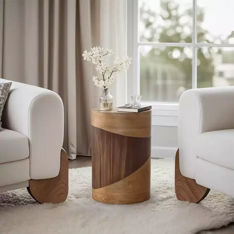 LuxenHome Table d'appoint ronde 20 po avec grain de bois bicolore, table d'appoint moderne pour salon, chambre à coucher, marron