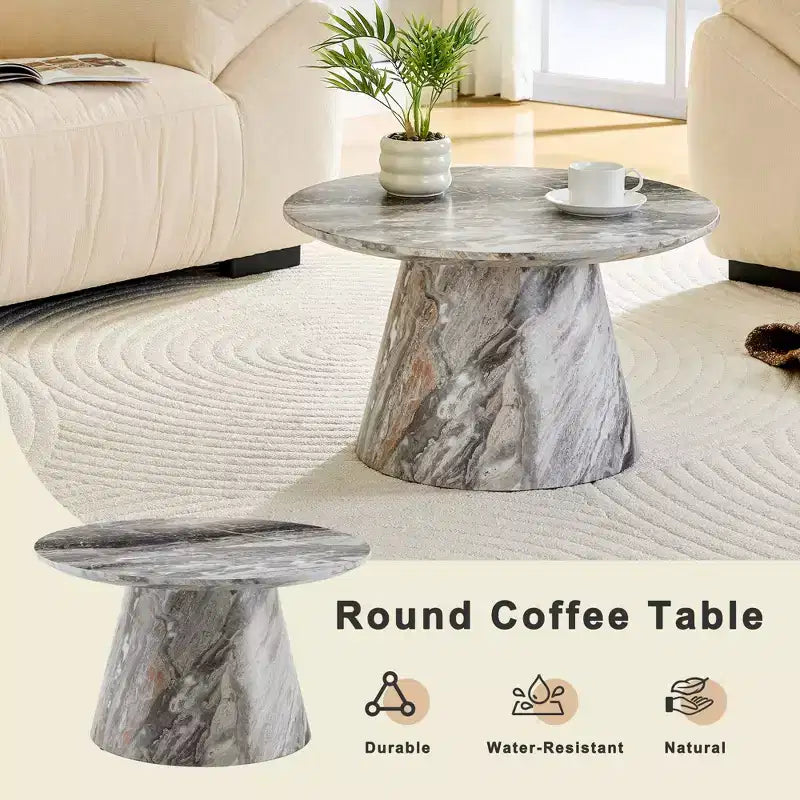 23 Table Basse Ronde sur Pied Central en Bois