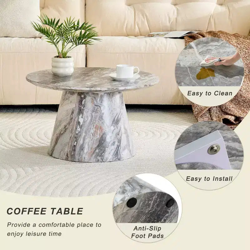 23 Table Basse Ronde sur Pied Central en Bois