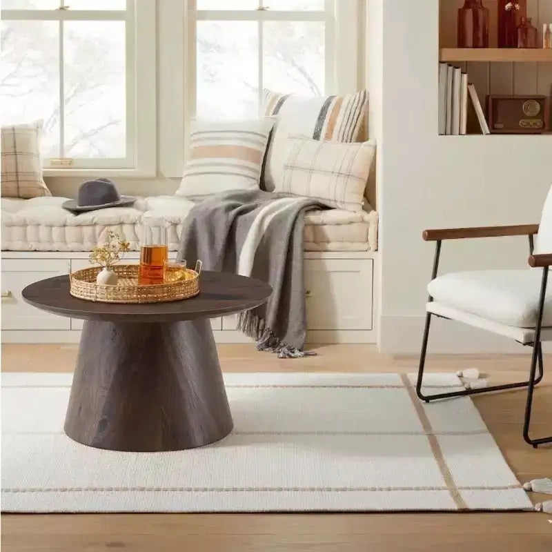 23 Table Basse Ronde sur Pied Central en Bois