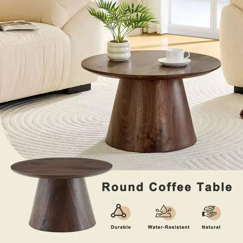 23 Table Basse Ronde sur Pied Central en Bois